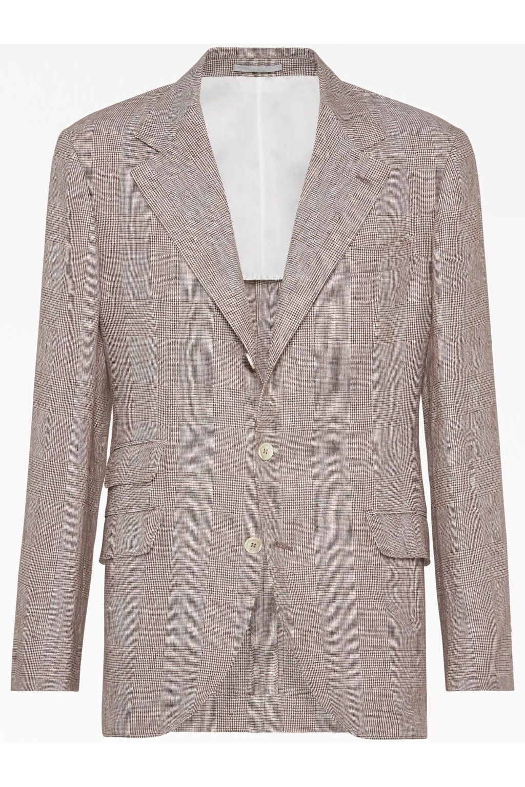 Men's Light Brown Linen Check Blazer