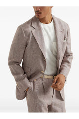 Men's Light Brown Linen Check Blazer