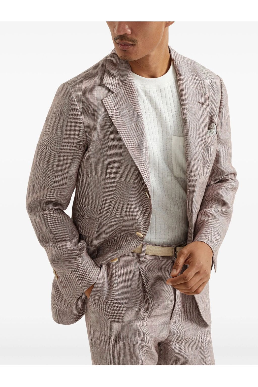 Men's Light Brown Linen Check Blazer