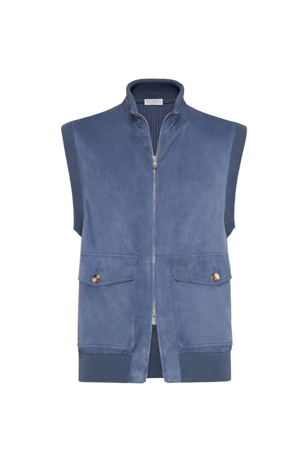 Men's Blue Suede Zip Vest