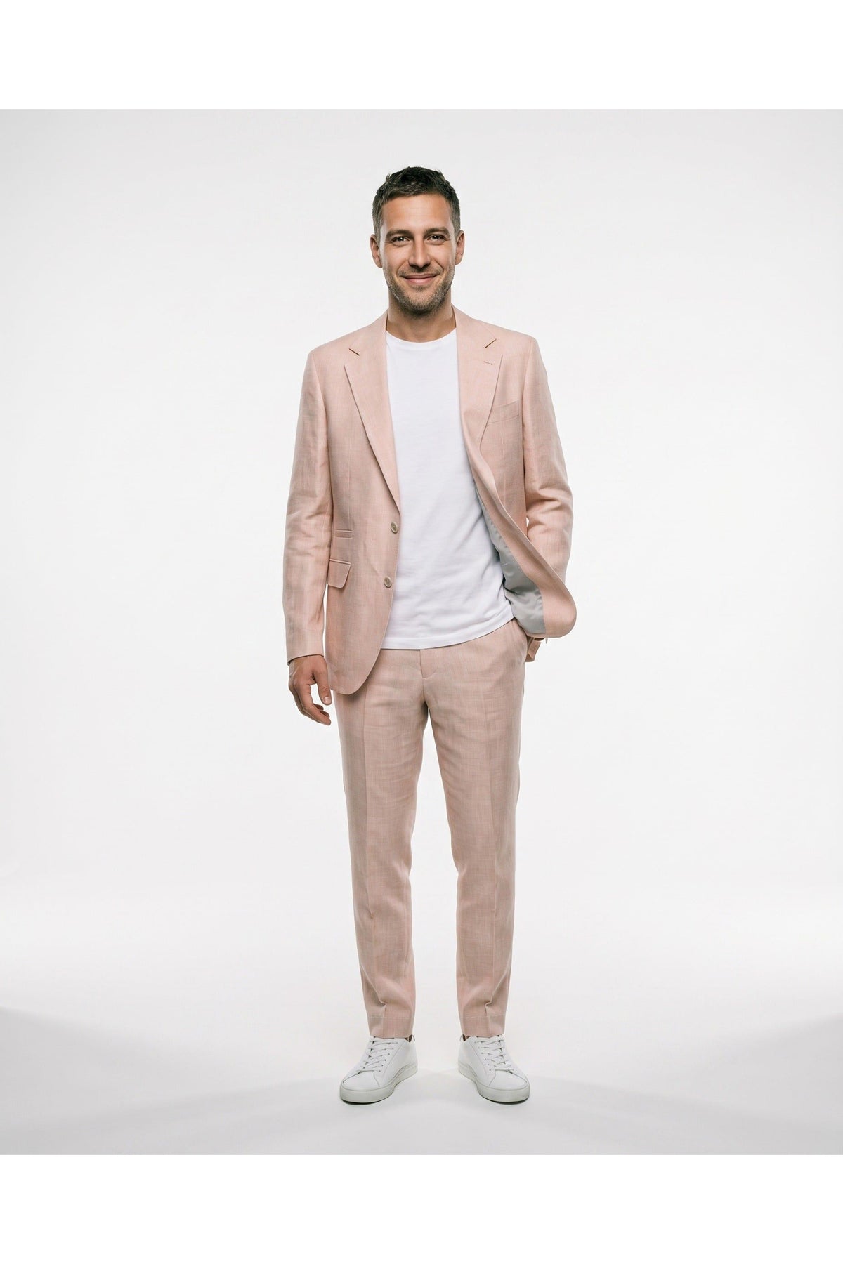 Men's Light Pink Wool Linen Suit