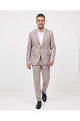 Men's Light Brown Linen Checked Suit