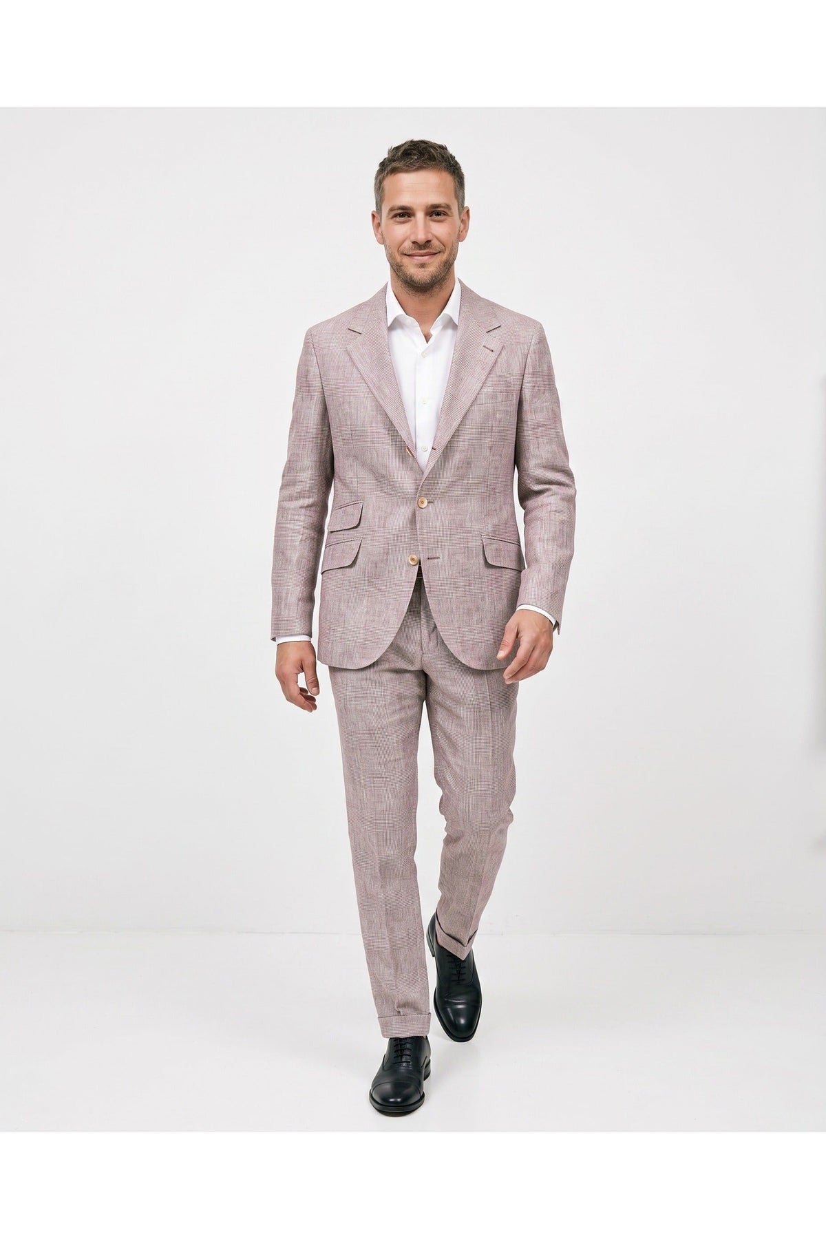 Men's Light Brown Linen Checked Suit