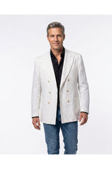 Men's White Linen Double Breasted Blazer