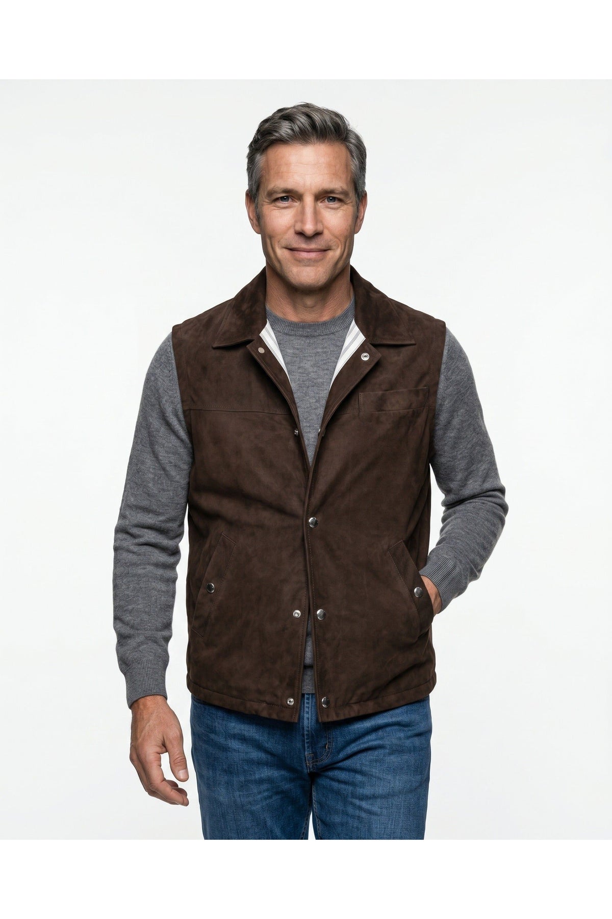 Men's Brown Suede Sleeveless Jacket