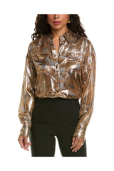 Brunello Cucinelli Women's Metallic Floral Button-Up Shirt