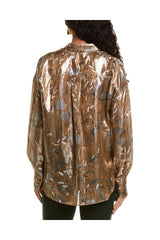 Brunello Cucinelli Women's Metallic Floral Button-Up Shirt