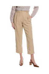 Women's Beige Linen Blend Cropped Trousers