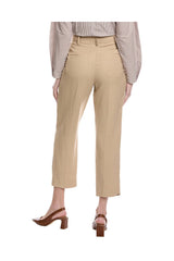 Women's Beige Linen Blend Cropped Trousers