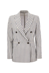 Women's White Striped Double Breasted Jacket