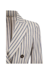 Women's White Striped Double Breasted Jacket