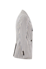 Women's White Striped Double Breasted Jacket