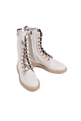 Women's Light Beige Canvas Combat Boots