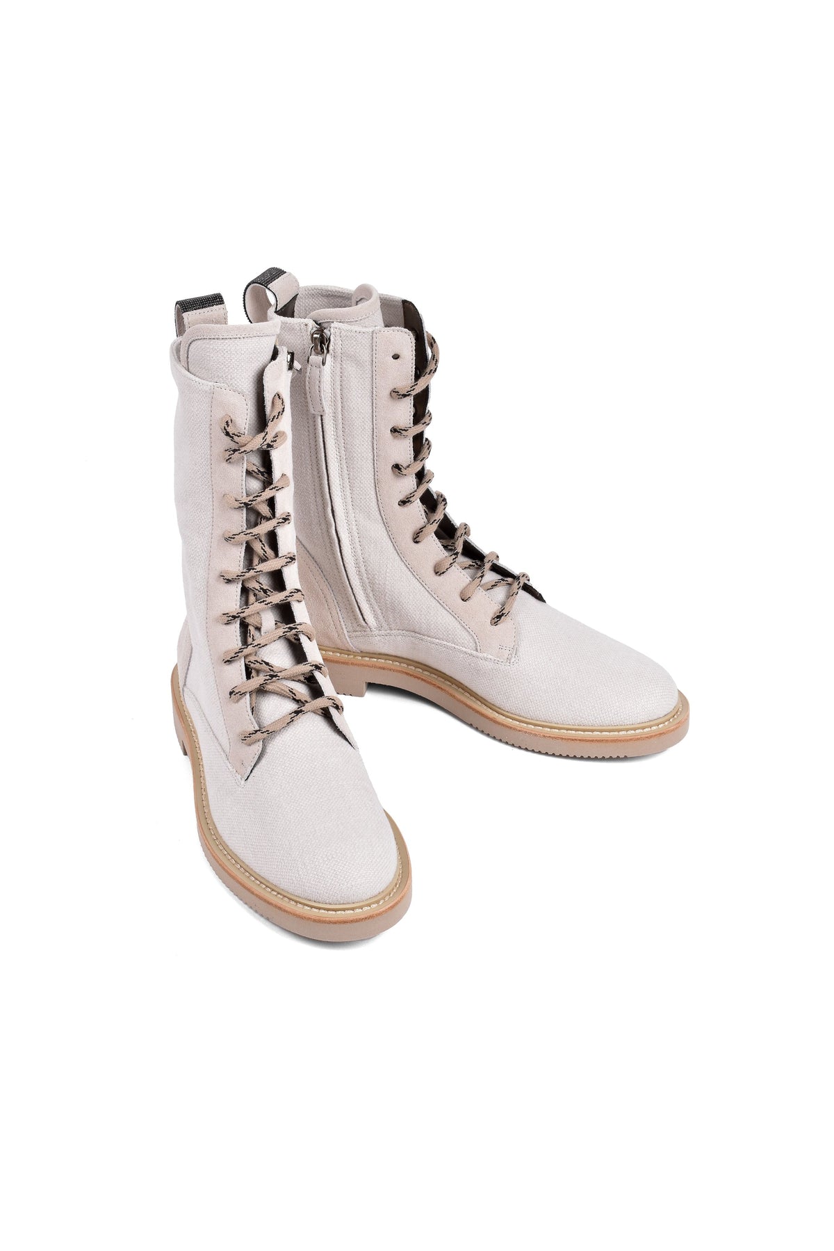 Women's Light Beige Canvas Combat Boots