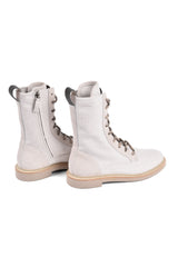 Women's Light Beige Canvas Combat Boots
