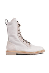 Women's Light Beige Canvas Combat Boots