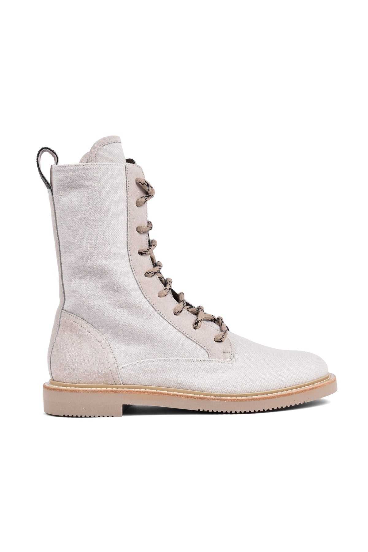 Women's Light Beige Canvas Combat Boots