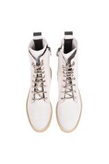 Women's Light Beige Canvas Combat Boots