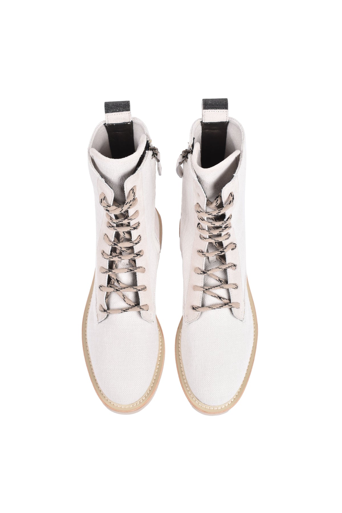Women's Light Beige Canvas Combat Boots