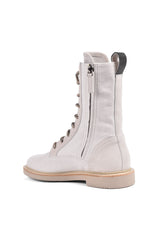 Women's Light Beige Canvas Combat Boots