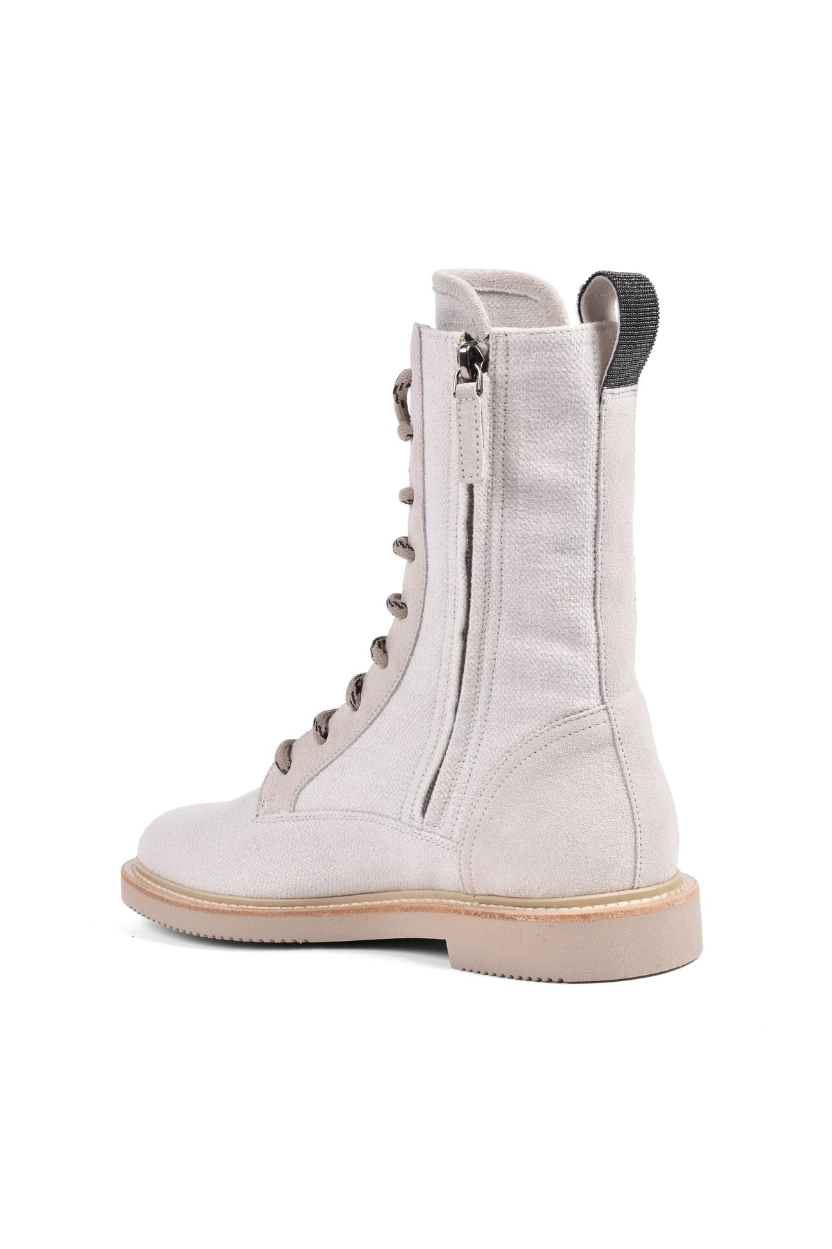Women's Light Beige Canvas Combat Boots