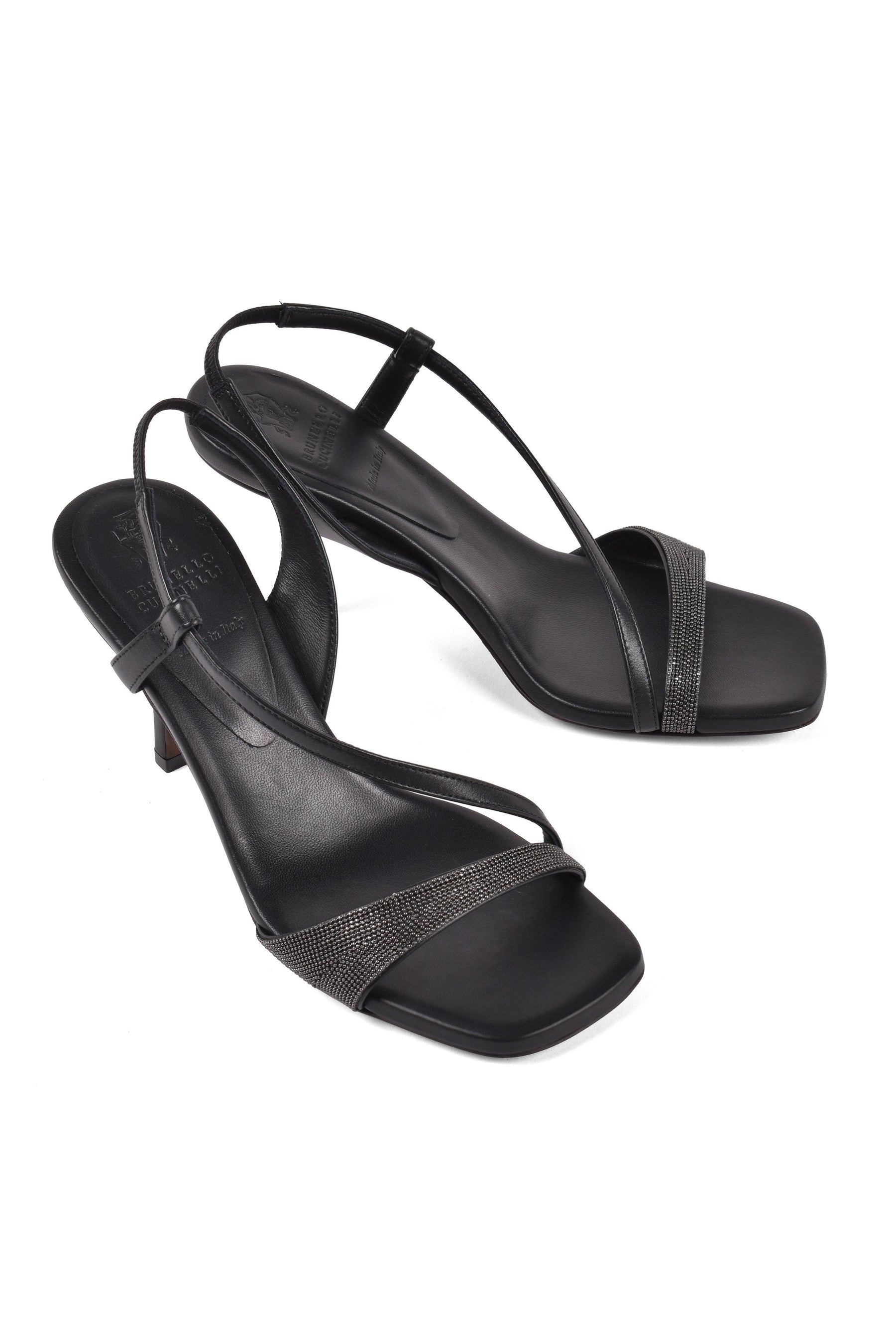 Brunello Cucinelli Women's Black Leather Open Toe Sandals