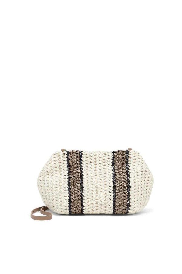 Women's White Beige Woven Stripe Bag