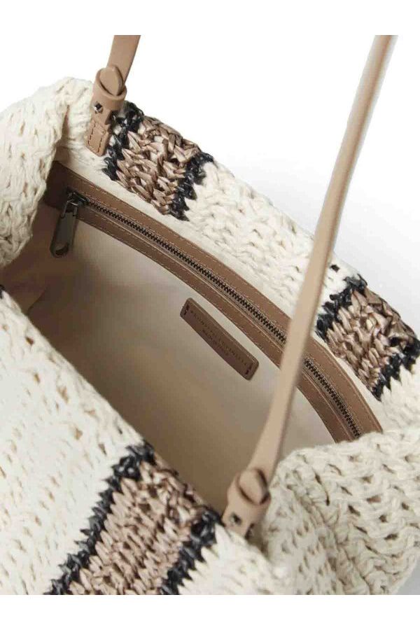 Women's White Beige Woven Stripe Bag