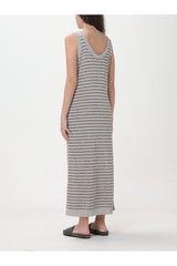 Brunello Cucinelli Women's Light Grey Striped Sleeveless Dress