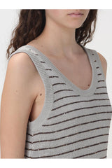 Brunello Cucinelli Women's Light Grey Striped Sleeveless Dress