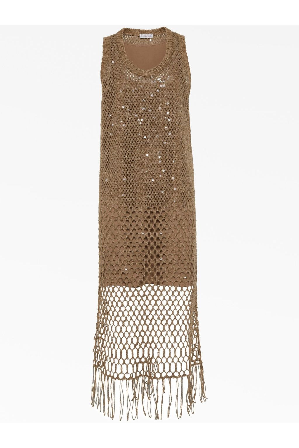 Women's Fango Silk Linen Crochet Dress With Fringe