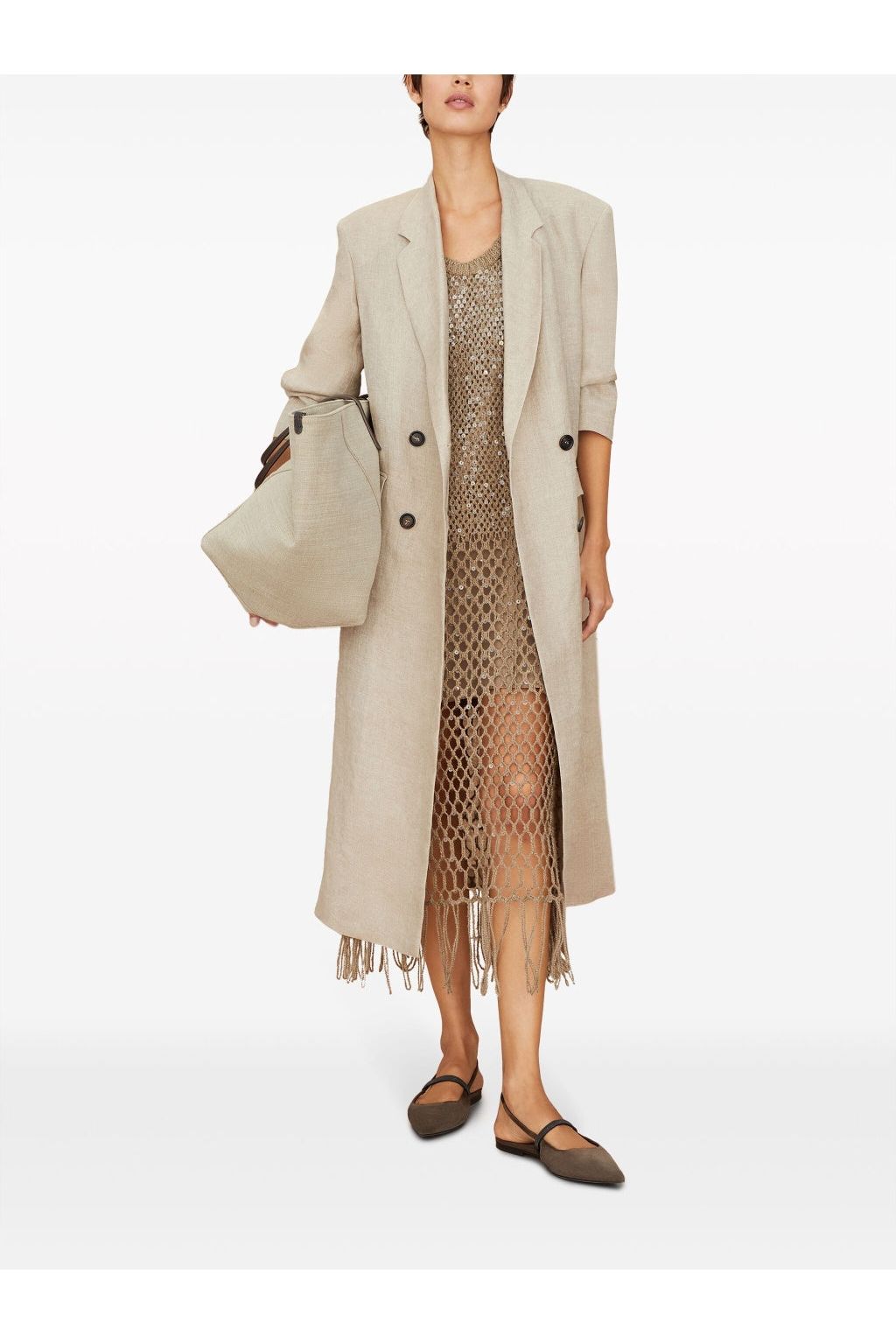Women's Fango Silk Linen Crochet Dress With Fringe
