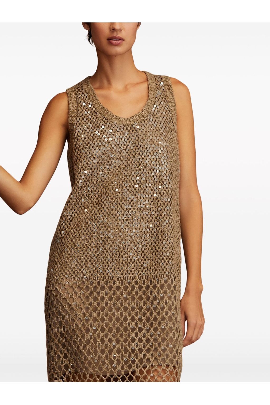 Women's Fango Silk Linen Crochet Dress With Fringe