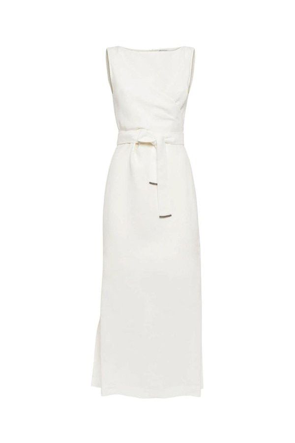 Women's Off White Sleeveless Long Dress
