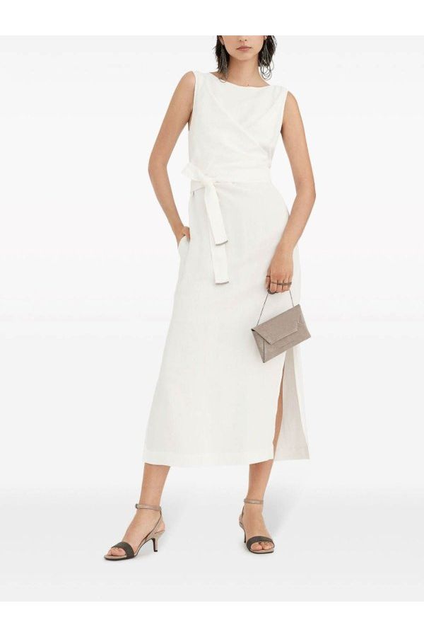 Women's Off White Sleeveless Long Dress