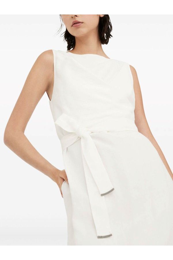Women's Off White Sleeveless Long Dress