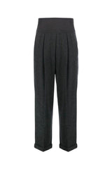 Women's Dark Grey Wool High Waist Trousers