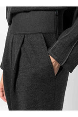 Women's Dark Grey Wool High Waist Trousers