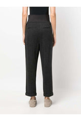 Women's Dark Grey Wool High Waist Trousers