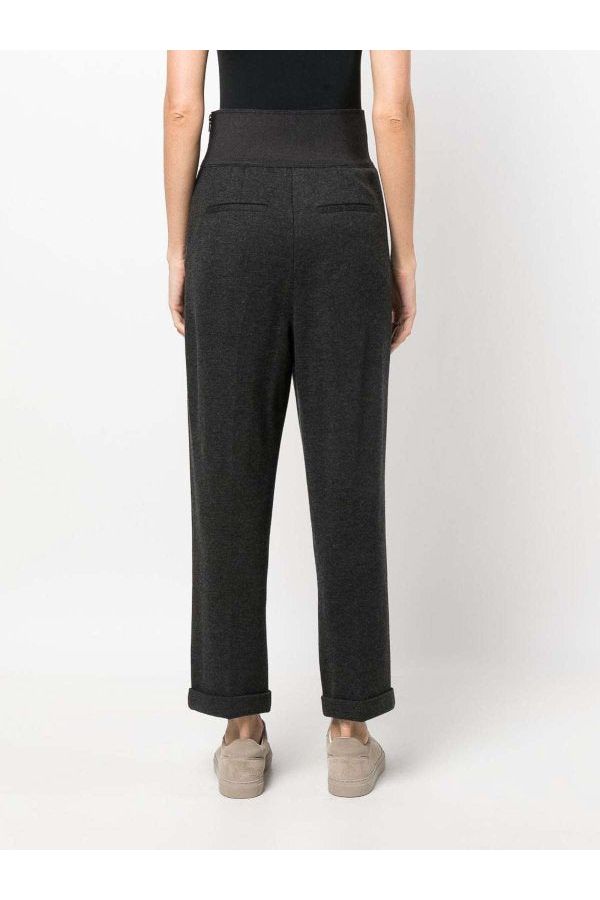 Women's Dark Grey Wool High Waist Trousers