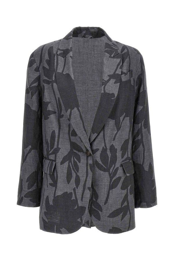 Women's Grey Linen Floral Blazer