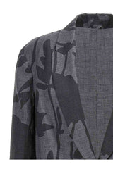 Women's Grey Linen Floral Blazer