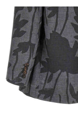 Women's Grey Linen Floral Blazer