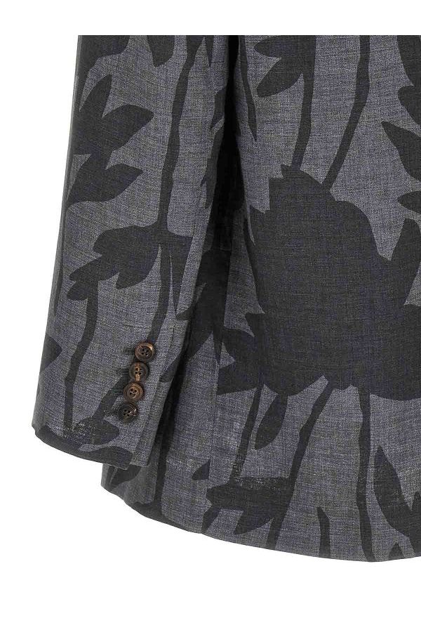 Women's Grey Linen Floral Blazer