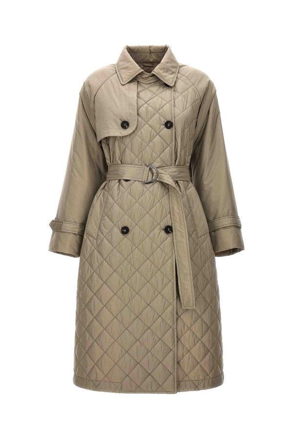 Brunello Cucinelli Women's Light Brown Quilted Belted Coat