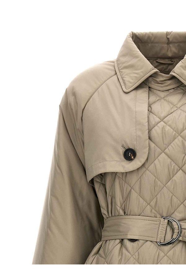 Brunello Cucinelli Women's Light Brown Quilted Belted Coat