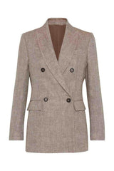 Women's Tabacco Linen Double Breasted Jacket