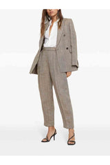 Women's Tabacco Linen Double Breasted Jacket