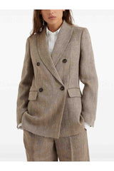 Women's Tabacco Linen Double Breasted Jacket