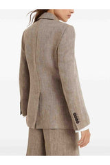 Women's Tabacco Linen Double Breasted Jacket